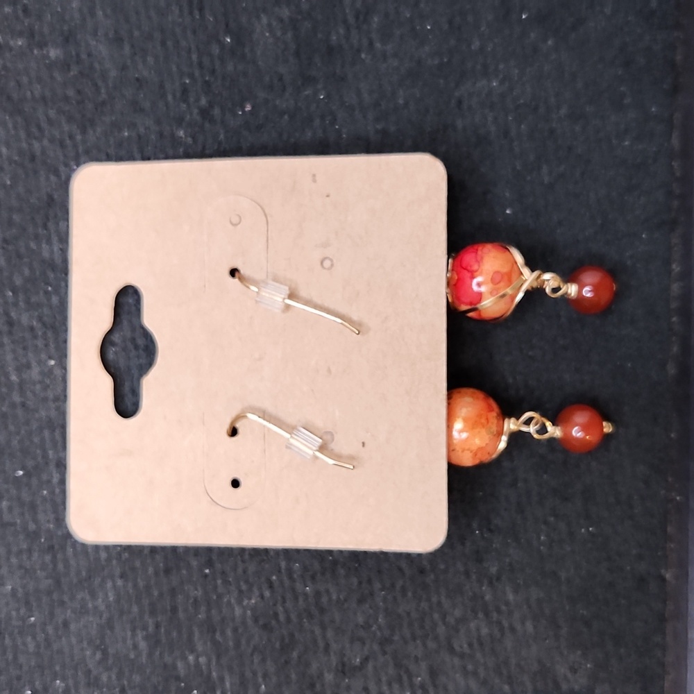 Fashion Jewelry Red and Gold Dangle Earrings - Picture 2 of 2